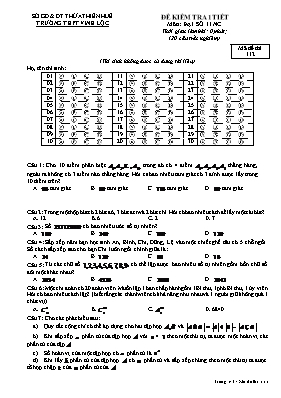 Đề kiểm tra 1 tiết môn Đại số 11 NC